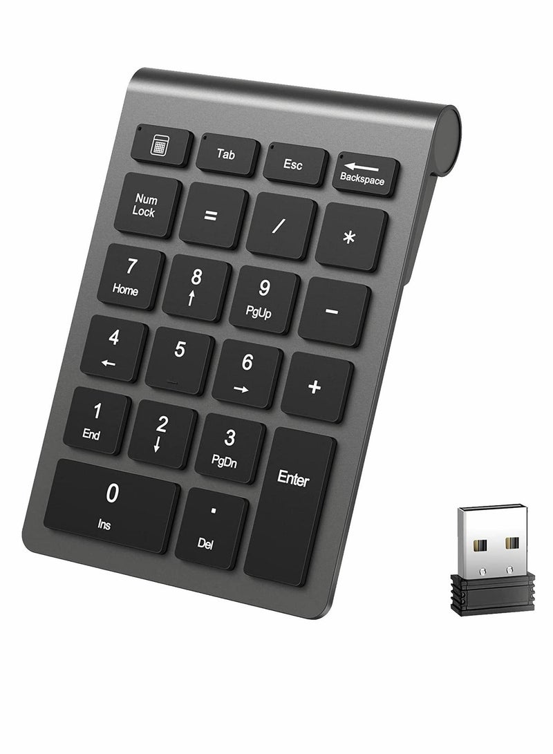 22 Keys Bluetooth Wireless Number Pad Rechargeable 10Key 2.4GHz Numeric Keypad Efficiently Data Entry with Arrow for Laptop Desktop MacBook Pro Air iMac iPhone iPad