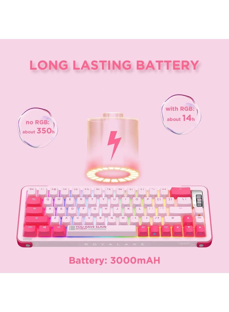 Royalex Y68 65% Hot Swappable Wireless Mechanical Keyboard with RGB Backlight Double Shot PBT Keycaps for Gamers/Mac/Win