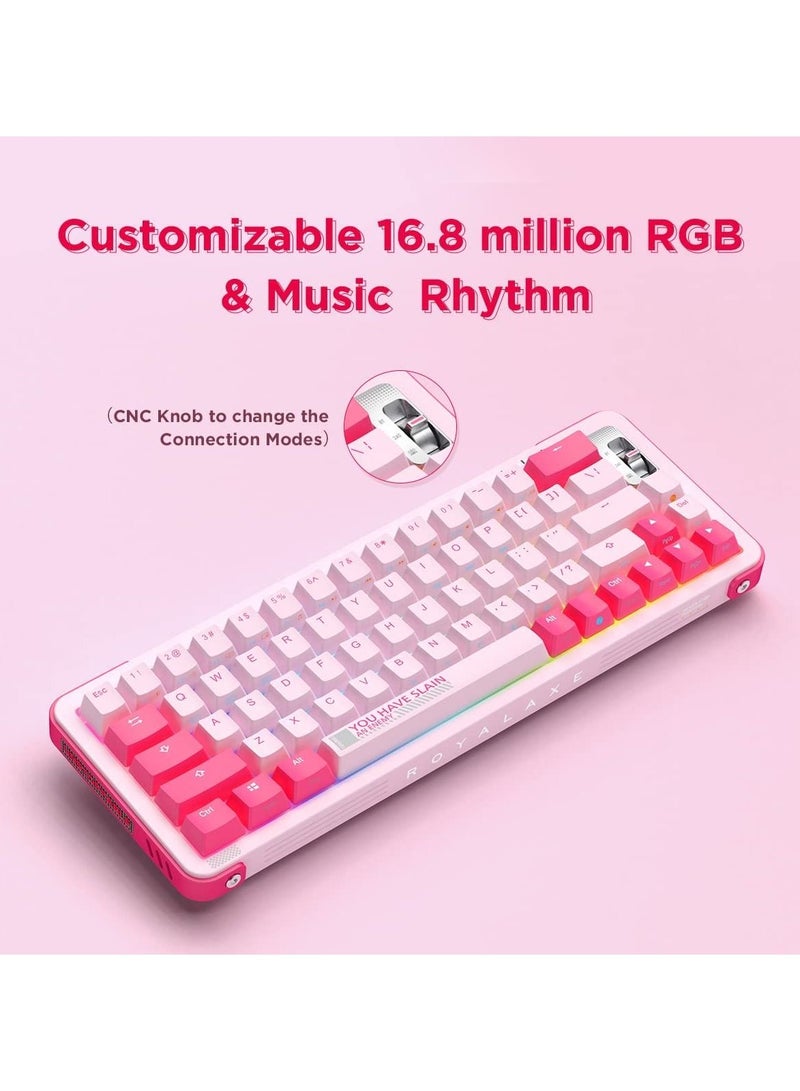 Royalex Y68 65% Hot Swappable Wireless Mechanical Keyboard with RGB Backlight Double Shot PBT Keycaps for Gamers/Mac/Win