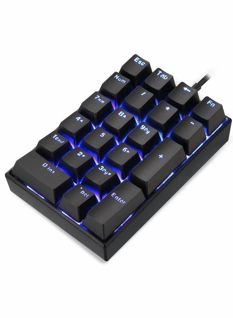 Number Pad Mechanical USB Wired Numeric Keypad with Blue LED Backlit 21 Key Numpad for Laptop Desktop Computer PC Black (Red Switches)