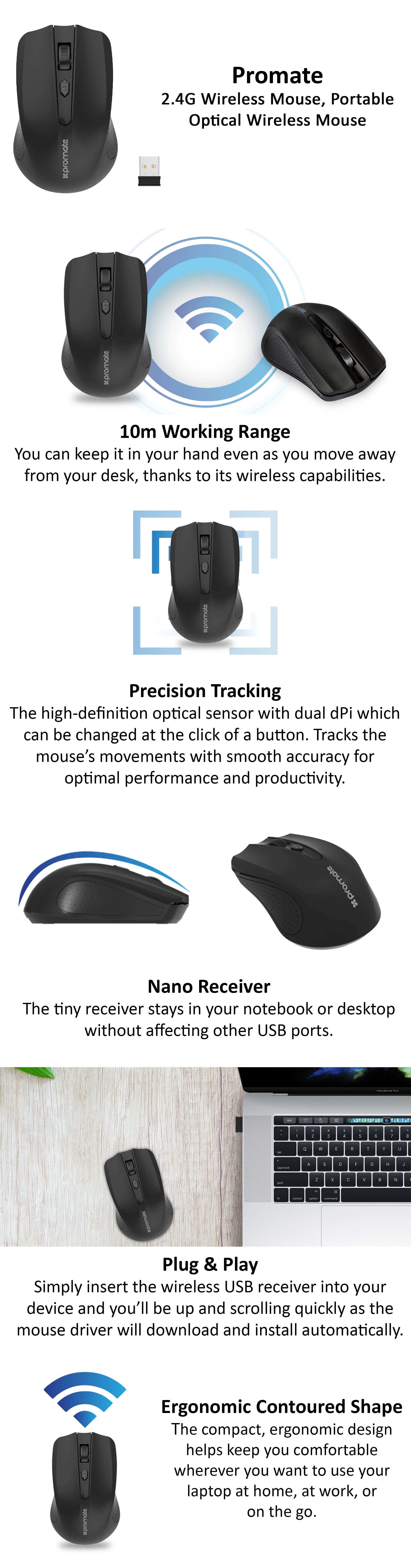 Portable Optical Wireless Mouse Black