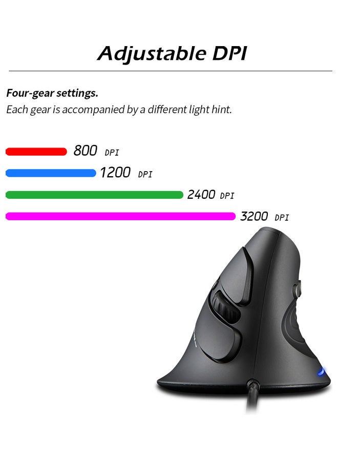 Wired Optical Vertical Mouse Black