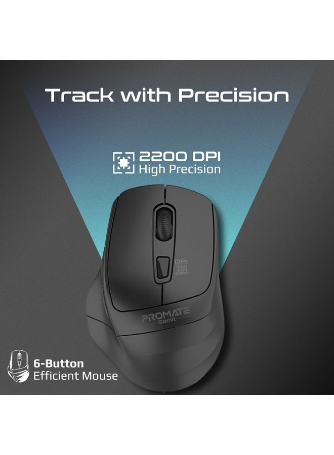 Promate Wireless Silent Mouse, 2.4G Portable Noiseless Cord-Free, 10 Meter Working Range and Nano USB Receiver Black