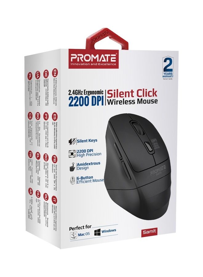 Promate Wireless Silent Mouse, 2.4G Portable Noiseless Cord-Free, 10 Meter Working Range and Nano USB Receiver Black