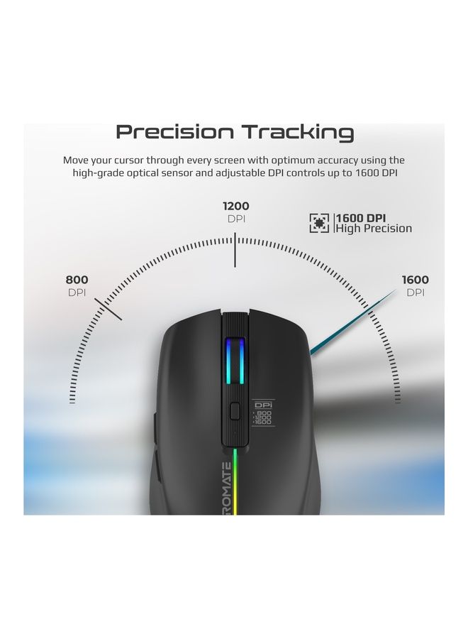 Wireless Mouse With 7 RGB Modes And 3 Adjustable DPI Level Black