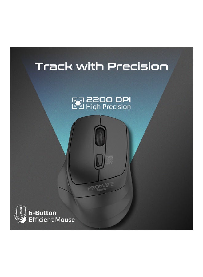 Wireless Mouse, Ergonomic Silent Click Optical 2.4Ghz Cordless Mice With Adjustable 2200Dpi, 6 Programmable Buttons, Usb Nano Receiver And 10M Working Distance For Macbook Air, Dell Xps 13, Samit Black