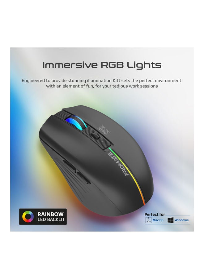 Wireless Mouse, Ergonomic 500mAh Rechargeable Led Backlit Mice With Adjustable 1600Dpi, 6 Functional Buttons, Rgb Modes And 2.4Ghz Wireless Transmission For Macbook Air, Dell Xps 13, Asus Black