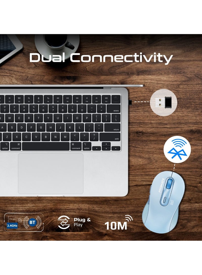 Wireless Mouse, Ergonomic Ambidextrous Wireless Mice With Dual Mode Connectivity, Bluetooth v5.3, 2.4Ghz Transmission, Adjustable 1600DPI, 150H Working Time For MacBook Air, Dell XPS 13, Asus, Ken Blue