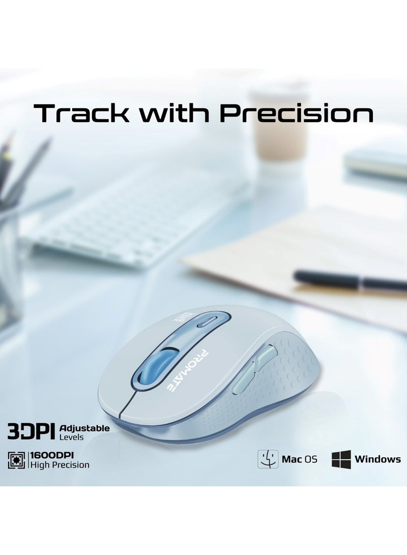 Wireless Mouse, Ergonomic Ambidextrous Wireless Mice With Dual Mode Connectivity, Bluetooth v5.3, 2.4Ghz Transmission, Adjustable 1600DPI, 150H Working Time For MacBook Air, Dell XPS 13, Asus, Ken Blue