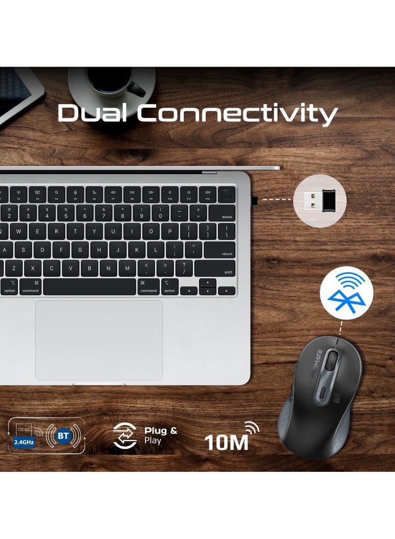 Wireless Mouse, Ergonomic Ambidextrous Wireless Mice With Dual Mode Connectivity, Bluetooth v5.3, 2.4Ghz Transmission, Adjustable 1600DPI, 150H Working Time For MacBook Air, Dell XPS 13, Asus, Ken Black