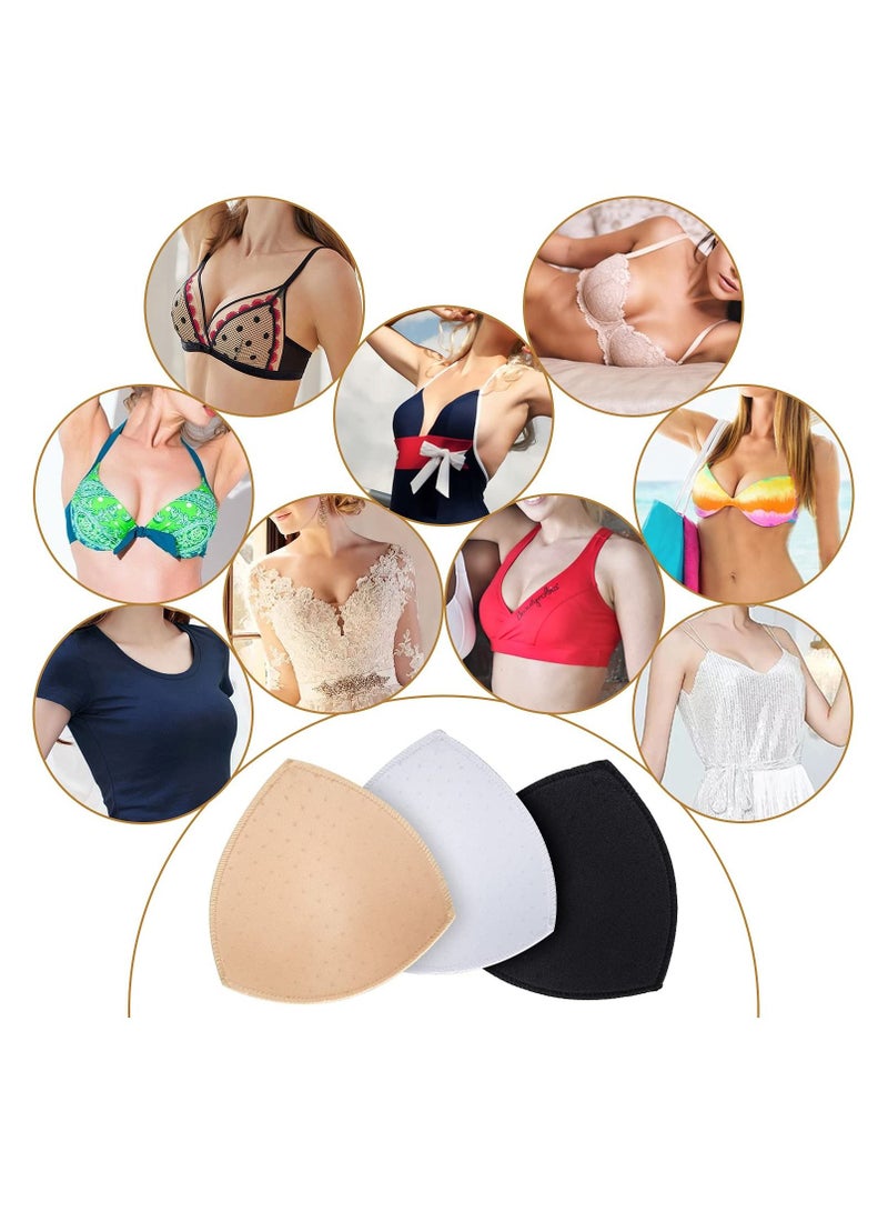 Bra Pad Inserts, Ultra-thin Flesh-colored Black and White Sponge Triangle Bra Pad Replacement Bra Pad Sports Swimwear Inserts Women's Comfortable Sports Cups for Sports Bras Bikini Bra