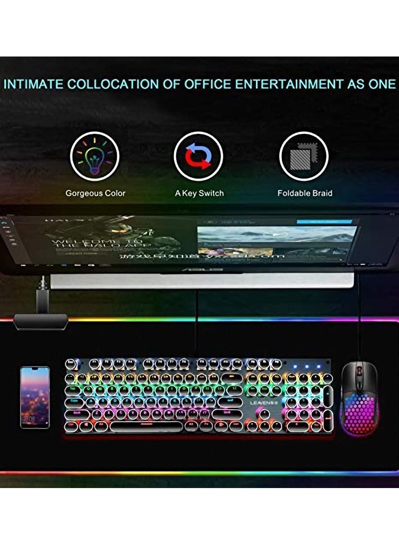 RGB Gaming Big Mouse Pad, with 14 Lighting Modes 2 Brightness Levels Large Extended Soft Led Pad Computer Keyboard Mousepads Mat 800 x 300mm, 31.5×11.8 inches