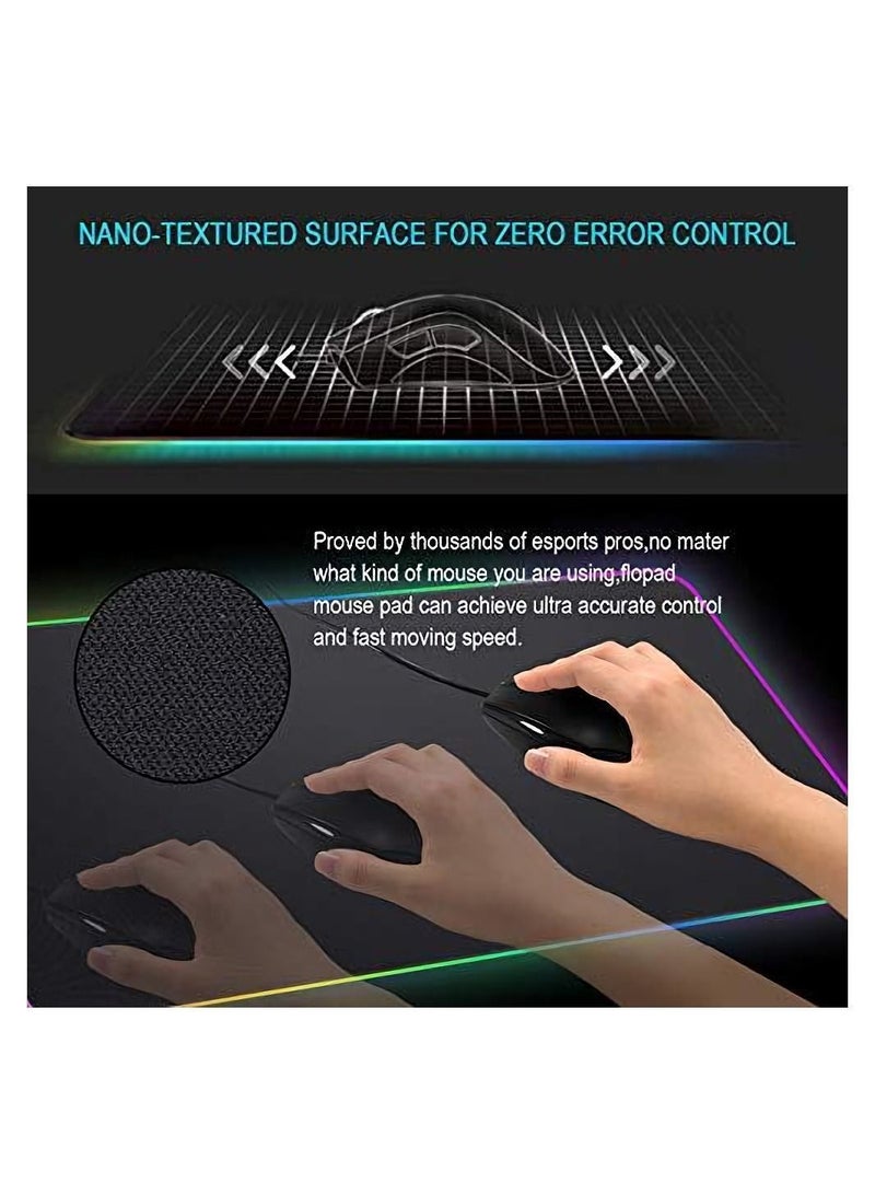 RGB Gaming Big Mouse Pad, with 14 Lighting Modes 2 Brightness Levels Large Extended Soft Led Pad Computer Keyboard Mousepads Mat 800 x 300mm, 31.5×11.8 inches