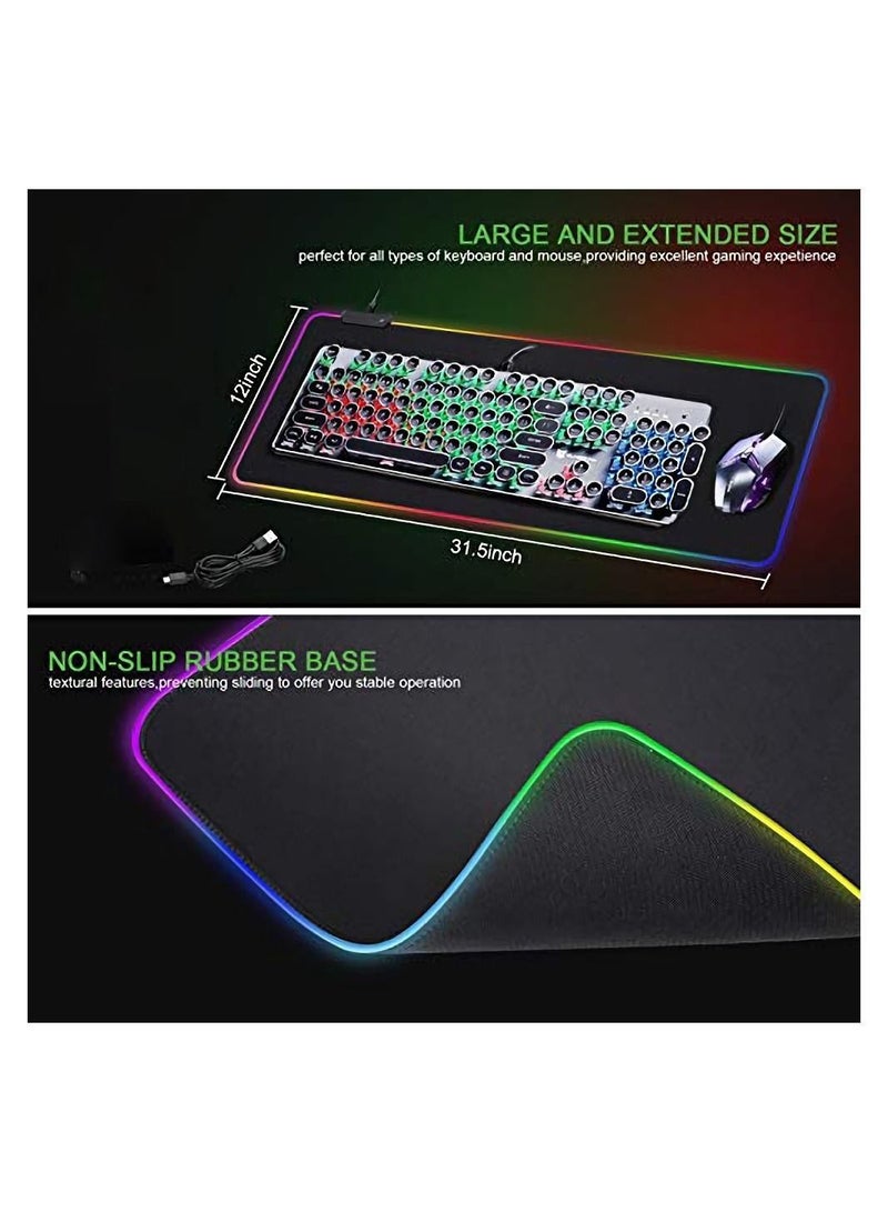 RGB Gaming Big Mouse Pad, with 14 Lighting Modes 2 Brightness Levels Large Extended Soft Led Pad Computer Keyboard Mousepads Mat 800 x 300mm, 31.5×11.8 inches