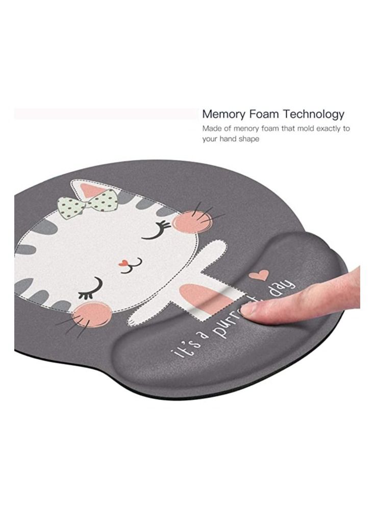 Ergonomic Mouse Pad with Wrist Support, Non-Slip Rubber Base Mousepad, for Home Office Gaming Working Computers Laptop, Easy Typing, Pain Relief, Memory Foam Rebound (Cute Cat)