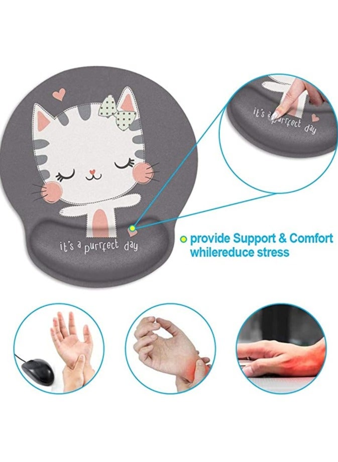 Ergonomic Mouse Pad with Wrist Support Non-Slip Rubber Base Mousepad for Home Office Gaming Working Computers Laptop Easy Typing Pain Relief Memory Foam Rebound (lovely Cat)