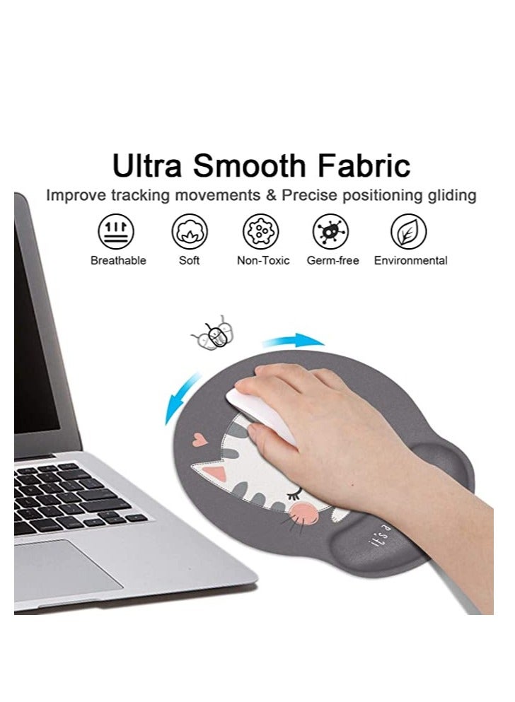 Ergonomic Mouse Pad with Wrist Support Non-Slip Rubber Base Mousepad for Home Office Gaming Working Computers Laptop Easy Typing Pain Relief Memory Foam Rebound (lovely Cat)