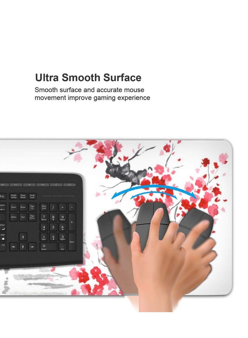 Art Gaming Mouse Pad, Gaming Mouse Pad Cherry Blossom, Stitched Edges Mousepad, Extended Large Mouse Mat Desk Pad, Long Non-Slip Rubber Base Mice Pad (31.5 x 11.8 inches)