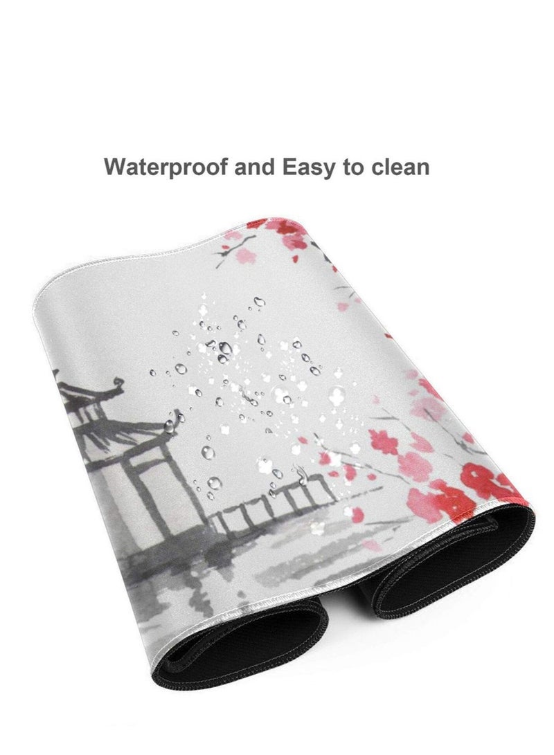 Art Gaming Mouse Pad, Gaming Mouse Pad Cherry Blossom, Stitched Edges Mousepad, Extended Large Mouse Mat Desk Pad, Long Non-Slip Rubber Base Mice Pad (31.5 x 11.8 inches)