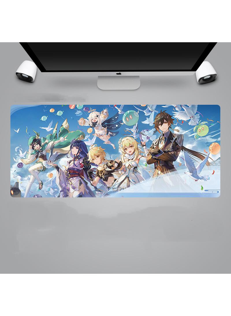 Genshin Anime Gaming Mouse Pad Extended Large Mat Desk Pad Stitched Edges Mousepad Long Mouse Pad And Non-Slip Rubber Base Mice Pad 900X400X4mm