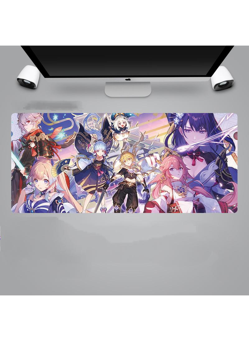 Genshin Anime Gaming Mouse Pad Extended Large Mat Desk Pad Stitched Edges Mousepad Long Mouse Pad And Non-Slip Rubber Base Mice Pad 900X400X4mm