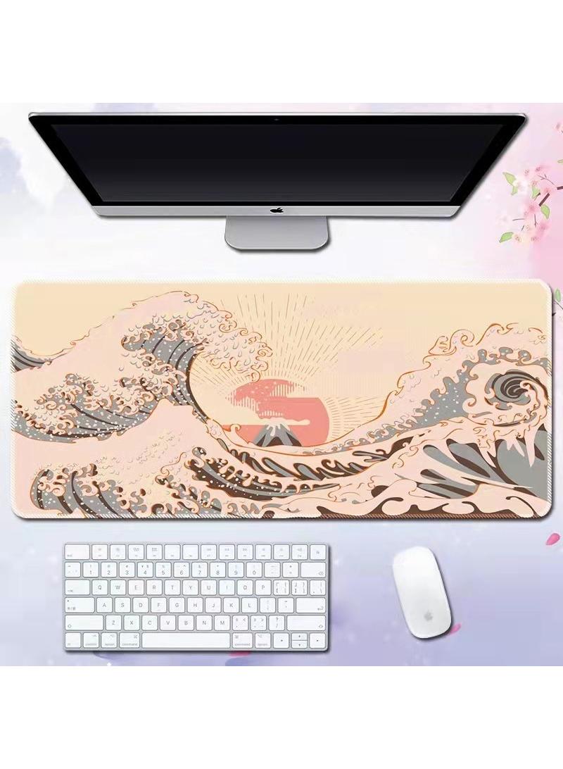 Sea Wave Pattern For Esports Games Gaming Mouse Pad Extended Large Mat Desk Pad Stitched Edges Mousepad Long Mouse Pad And Non-Slip Rubber Base Mice Pad 800X300X4mm