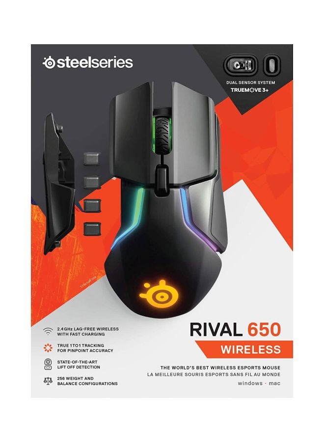 Rival 650 - Quantum Wireless Gaming Mouse - Rapid Charging Battery - Low 0.05 Lift-Off Distance - 256 Weight Configurations