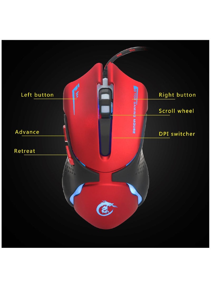 HXSJ Ergonomic Optical Professional Esport Gaming Mouse Mice Adjustable 3200 DPI Breathing LED Light 6 Buttons USB Wired for Laptop PC Computer