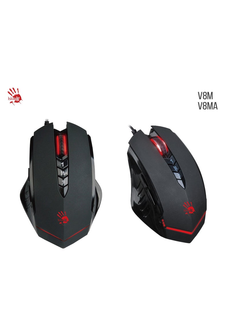 BLOODY X’GLIDE ULTRA CORE 3 GAMING MOUSE V8M, WITH GAMING PRECISION(3200CPI) AND OPTICAL ENGINE, 6 SNIPER MODE, FOR WINDOWS XP/ VISTA/ 7/ 8 /8.1 / 10 OR LATER, BLACK