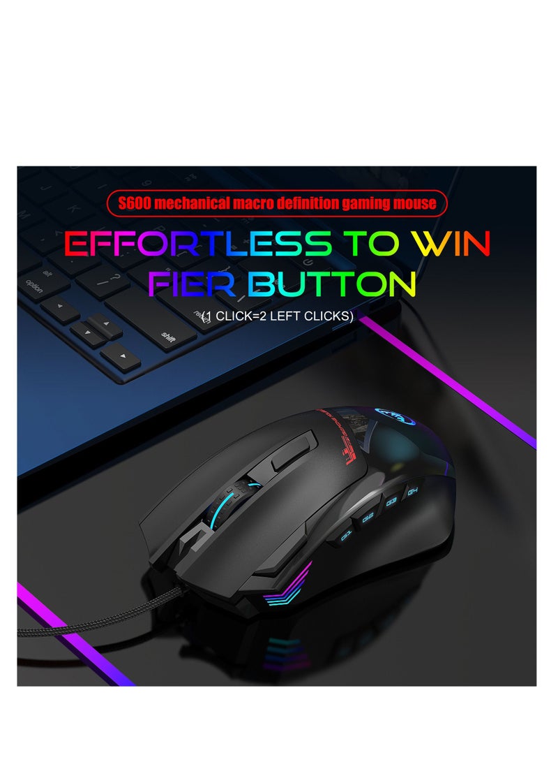 S600 Wired Mouse 9 Button 7200 DPI RGB Backlit Gaming Mice For PC and Computer Gamer