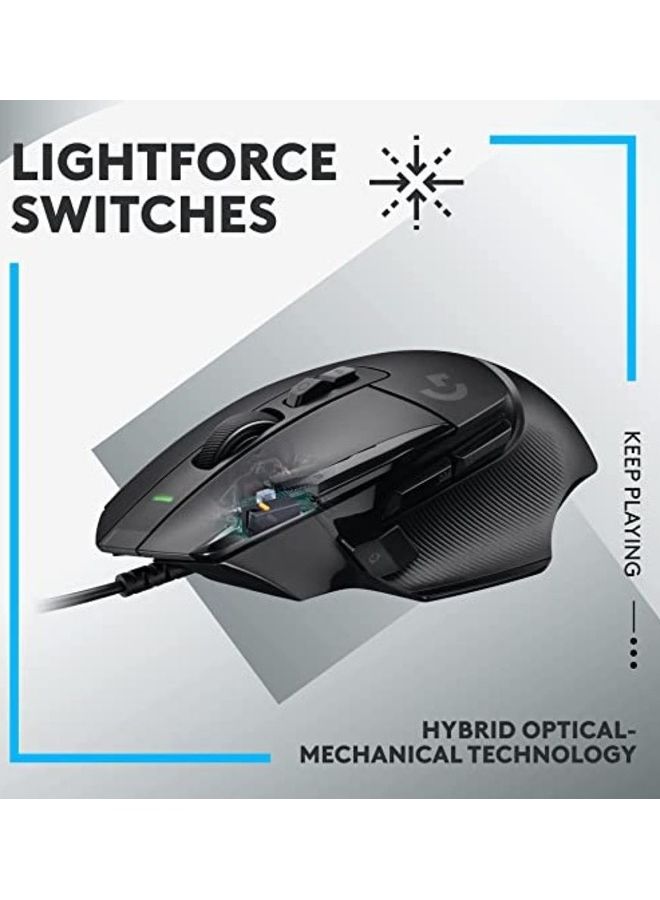 Logitech G502 X Wired Gaming Mouse - LIGHTFORCE hybrid optical-mechanical primary switches, HERO 25K gaming sensor, compatible with PC - macOS/Windows - Black