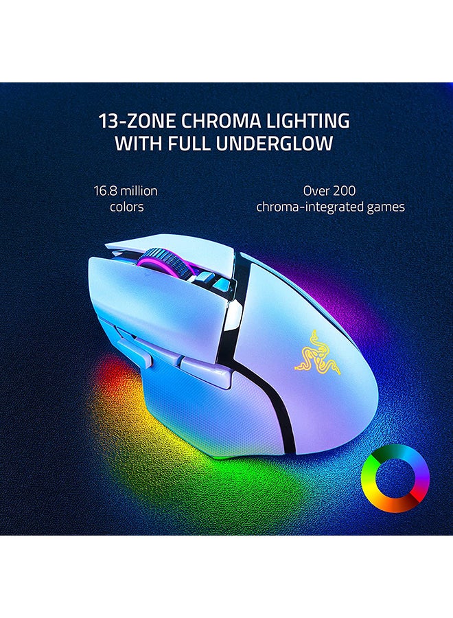 Basilisk V3 Pro USB Wireless Optical Gaming Mouse, 30K DPI Optical Sensor, Chroma RGB Lighting, HyperScroll Tilt Wheel, 750 IPS Speed, 11 Programmable Buttons, White | RZ01-04620200-R3G1