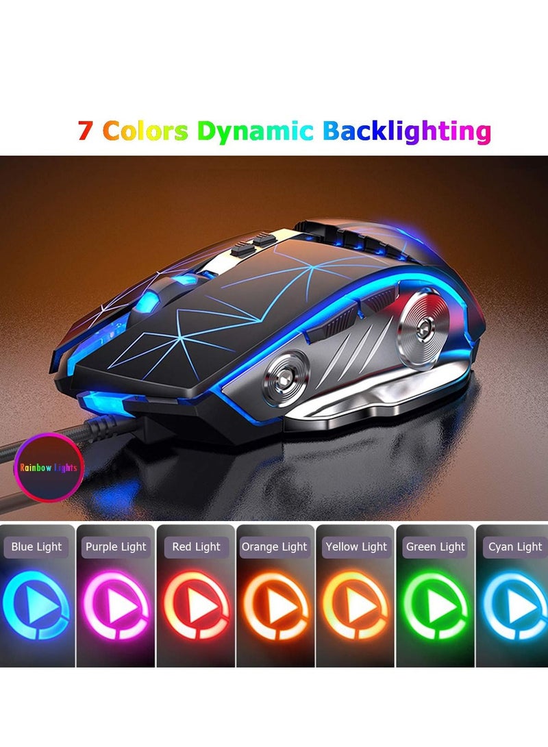 Gaming Mouse USB Wired RGB Backlit Silent Click Gamer Mouse with 4 Adjustable DPI Up to 3200, Comfortable Grip Ergonomic Optical Gaming Mice for Laptop PC Gamer Computer