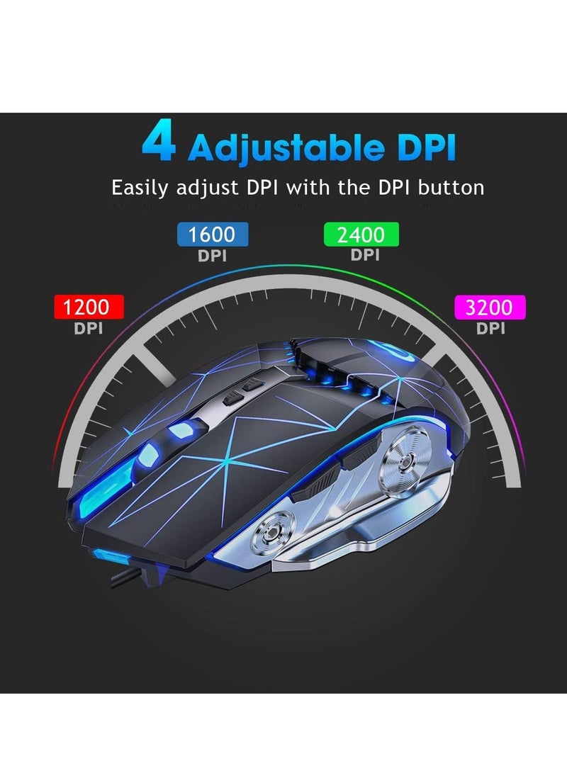 Gaming Mouse USB Wired RGB Backlit Silent Click Gamer Mouse with 4 Adjustable DPI Up to 3200, Comfortable Grip Ergonomic Optical Gaming Mice for Laptop PC Gamer Computer