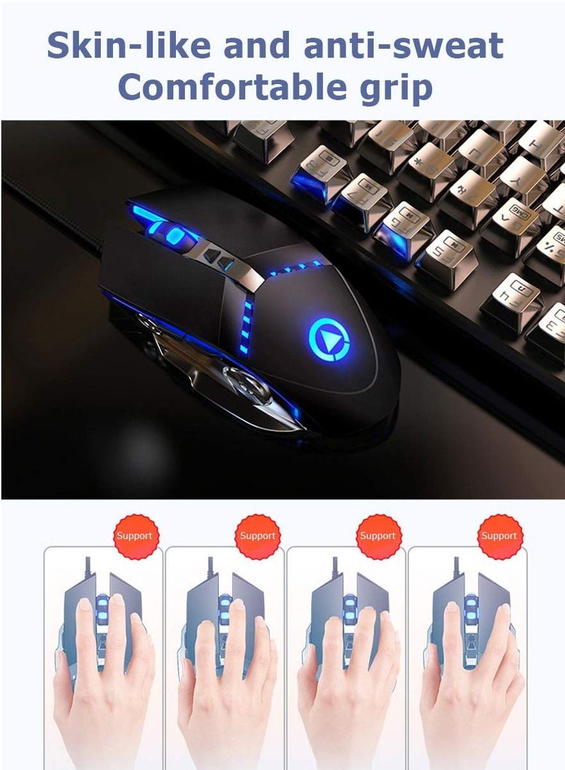 Gaming Mouse USB Wired RGB Backlit Silent Click Gamer Mouse with 4 Adjustable DPI Up to 3200, Comfortable Grip Ergonomic Optical Gaming Mice for Laptop PC Gamer Computer