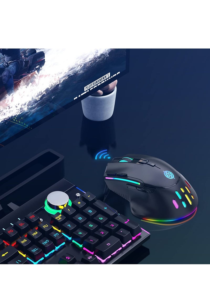 Wireless Gaming Mouse, Wired and Wireless Dual Modes Rechargeable RGB Gaming Mouse with 7 Buttons, Ergonomic and 3 Adjustable DPI Levels up to 3200 DPI for PC Laptop Gamer (Black)