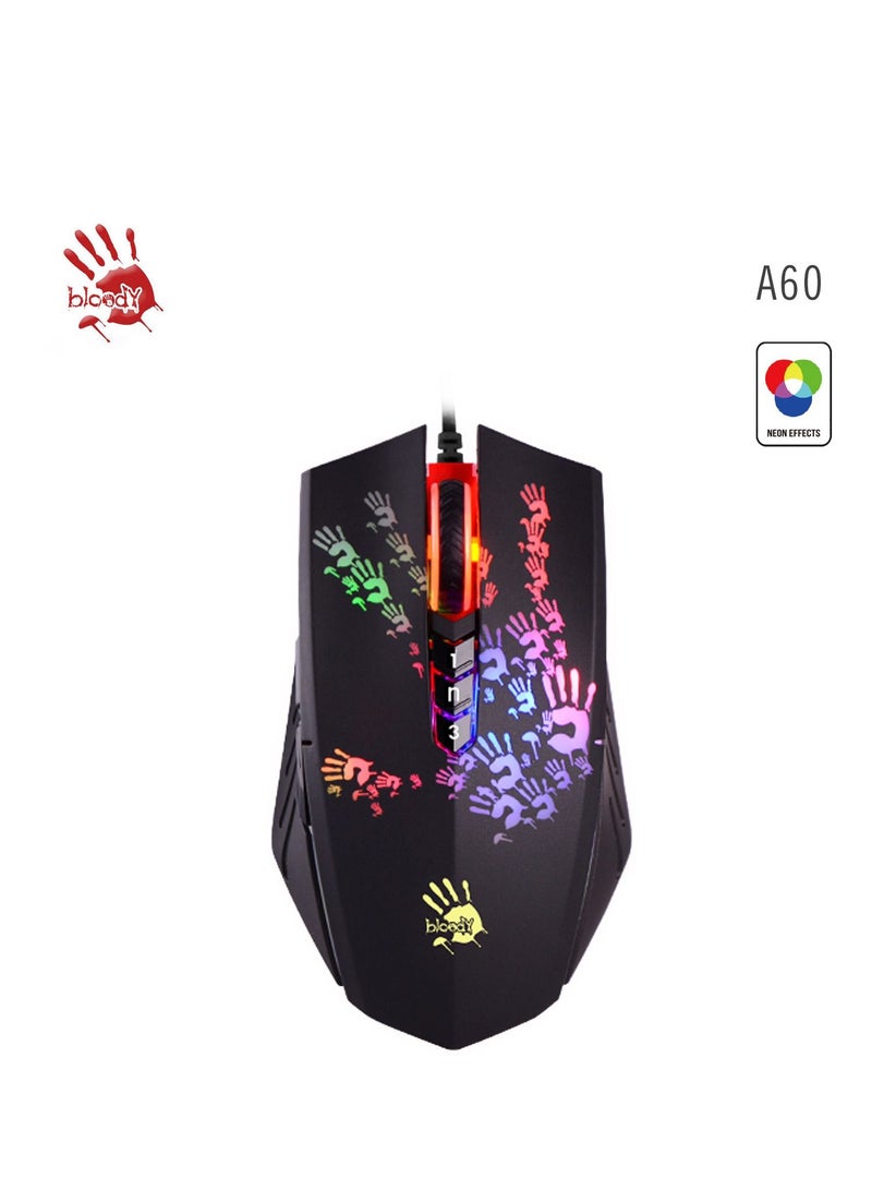 Bloody A60 Light Strike Gaming Mouse, Built-In 160K Memory, 6,200 CPI, Metal X'Glide Armor Boot,Extreme Core 4, 6 Sniper Modes, Ultra Core 3 & 4 Activated.