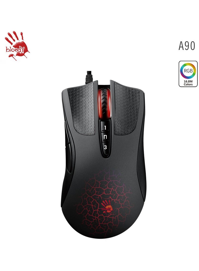 Bloody A90 Light Strike Gaming Mouse, Gaming Precision 6,200 CPI, Metal X'Glide Armor Boot,Extreme Core 4, 6 Sniper Modes,16-Grade Calibration Tech, 3 Shooting Modes, Ultra Core 3 & 4 Activated.