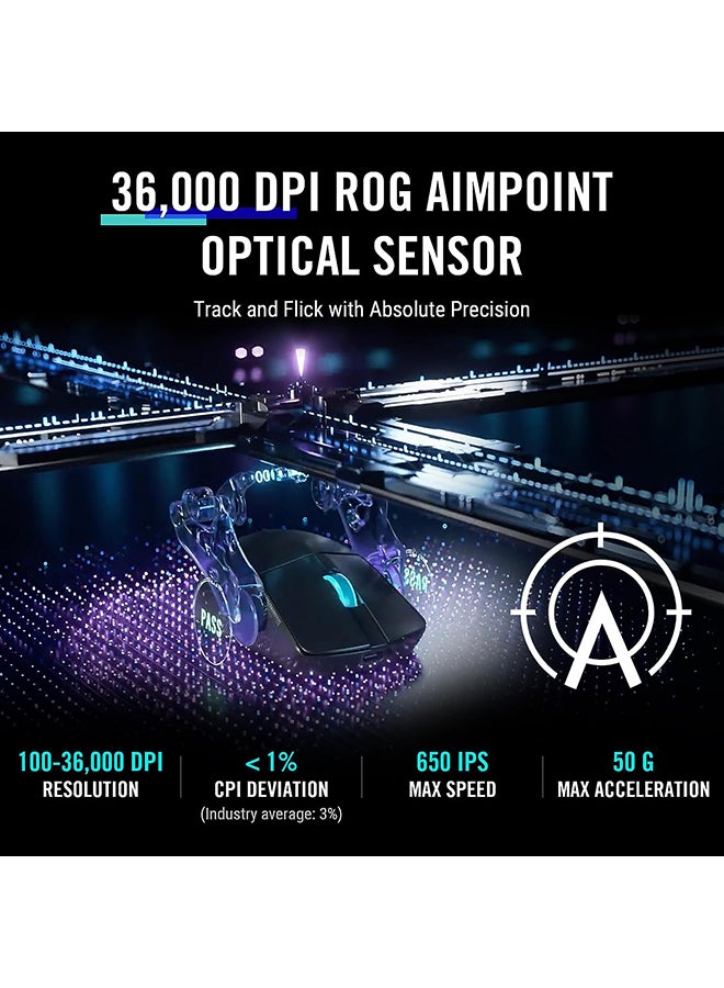 P713 ROG Harpe Gaming Wireless Mouse, Ace Aim Lab Edition, 54g Ultra-Lightweight, 36,000 DPI Sensor, 5 Programmable Buttons, Tri-Mode Connectivity (2.4GHz RF, Bluetooth, Wired), SpeedNova, Black