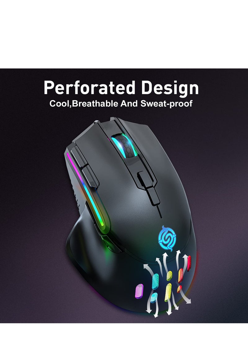 Wireless Gaming Mouse, Wired and Wireless Dual Modes Rechargeable RGB Gaming Mouse with 7 Buttons, Ergonomic and 3 Adjustable DPI Levels up to 3200 DPI for PC Laptop Gamer (Black)