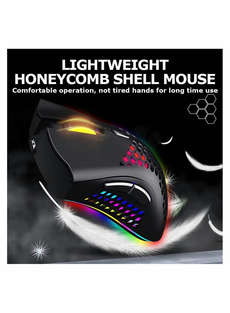 Wireless Gaming Mouse, Mice with Honeycomb Shell, 7 Sensitive Buttons, RGB Backlight, 3 Adjustable DPI, Ergonomic USB Optical Mouse for Laptop, PC, Computer, MacBook
