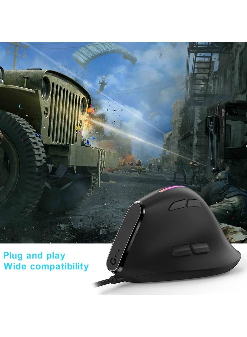SYOSI Vertical Wired Mouse, Ergonomic Gaming Mouse with 9 Programmable Buttons and RGB Lights, 12800 Max Adjustable DPI for Gamer