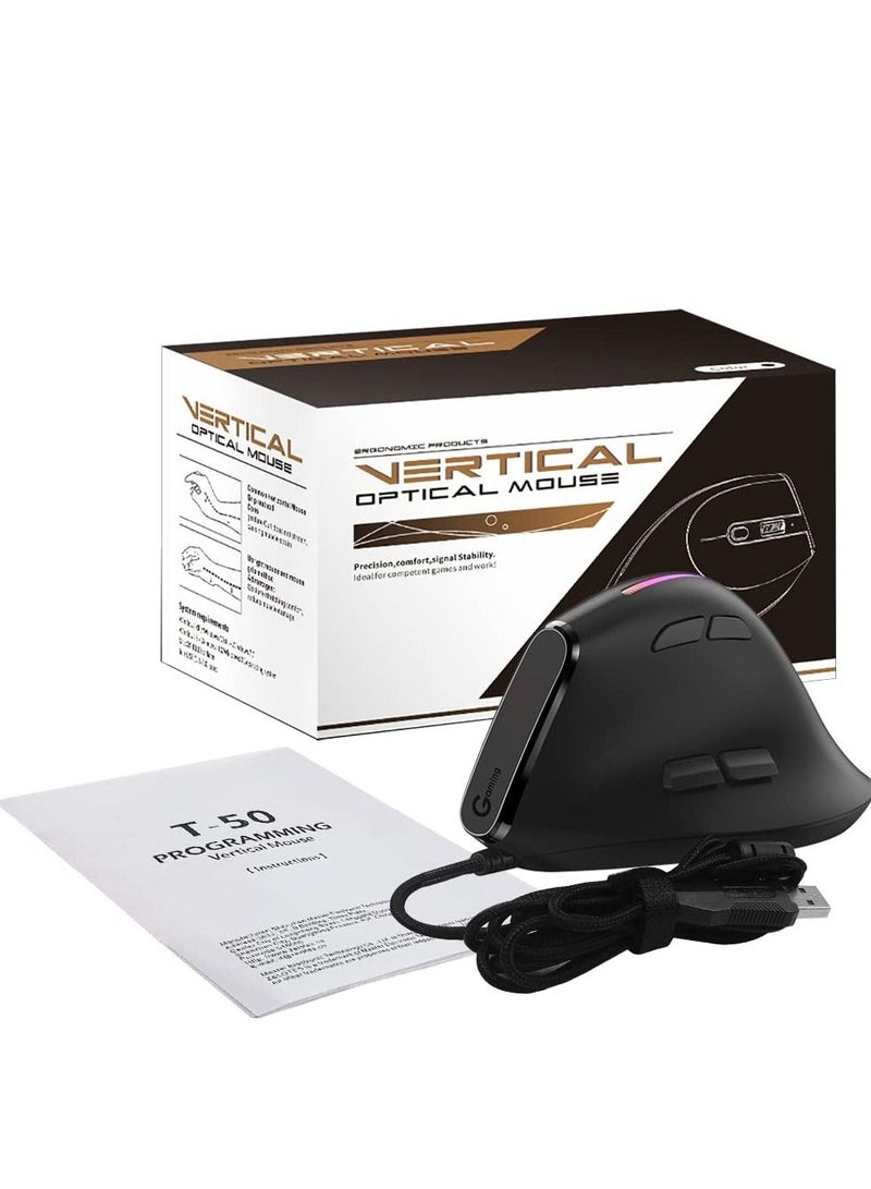 SYOSI Vertical Wired Mouse, Ergonomic Gaming Mouse with 9 Programmable Buttons and RGB Lights, 12800 Max Adjustable DPI for Gamer