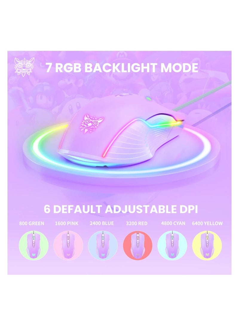 RGB 6400 DPI Wired Gaming Mouse Breathing LED Optical USB 7 Buttons Gamer Computer Pink Mice for Laptop PC Desktop