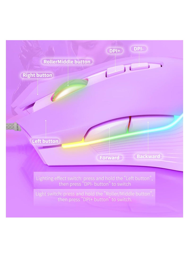 RGB 6400 DPI Wired Gaming Mouse Breathing LED Optical USB 7 Buttons Gamer Computer Pink Mice for Laptop PC Desktop