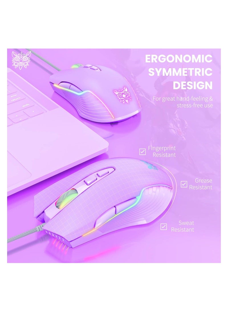 RGB 6400 DPI Wired Gaming Mouse Breathing LED Optical USB 7 Buttons Gamer Computer Pink Mice for Laptop PC Desktop