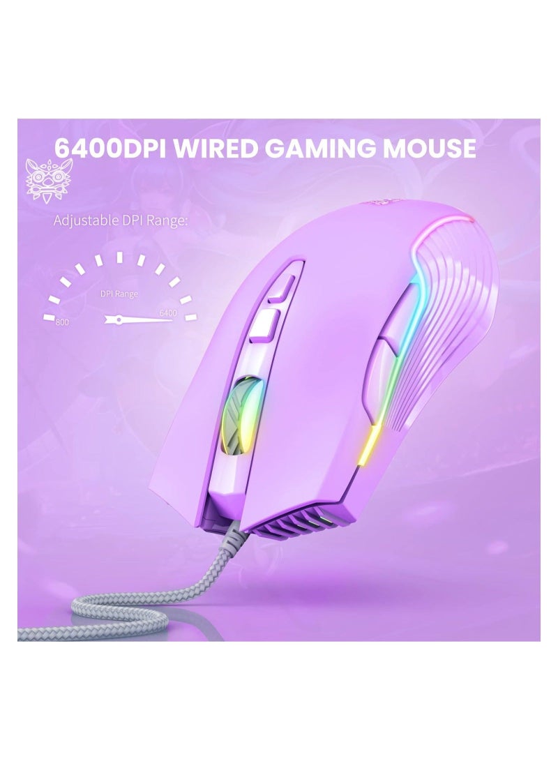 RGB 6400 DPI Wired Gaming Mouse Breathing LED Optical USB 7 Buttons Gamer Computer Pink Mice for Laptop PC Desktop