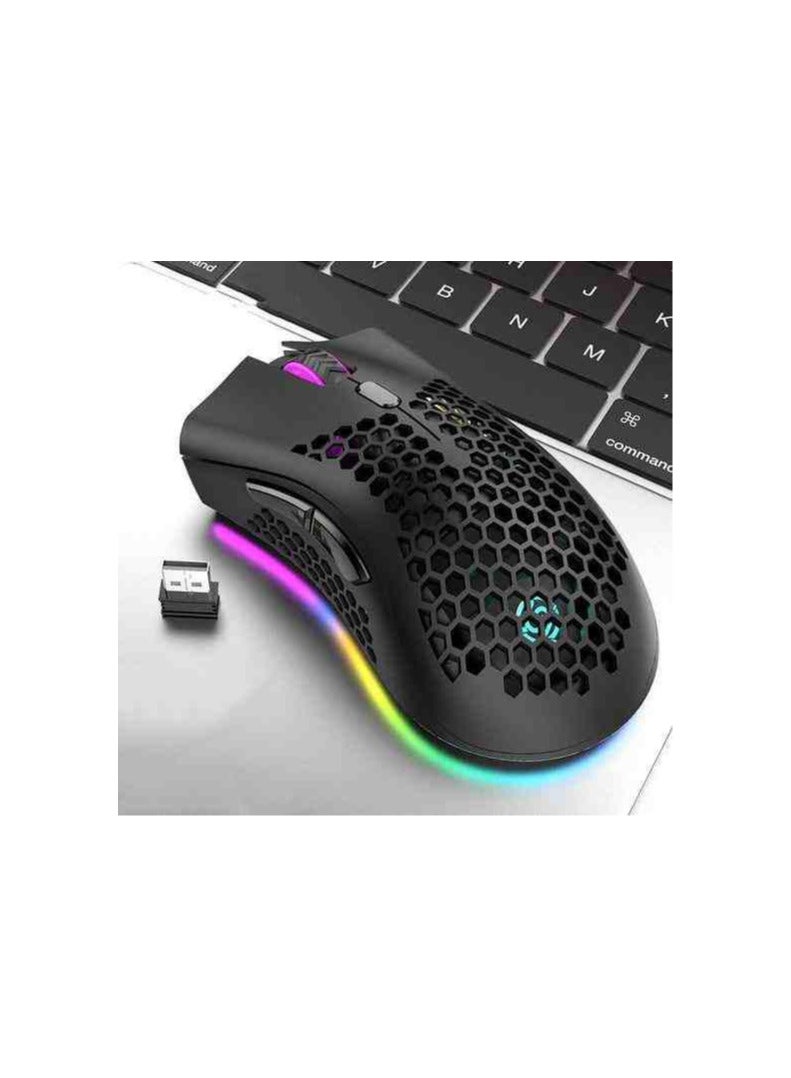 BM600 Wireless Lightweight Computer Gaming Mouse, 2.4G Wireless Rechargeable, Cellular Case, USB Receiver, Adjustable DPI, Ergonomic RGB Gaming Mouse.