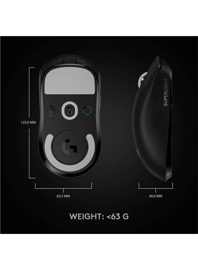 G PRO X Superlight Wireless Gaming Mouse, HERO 25K Sensor, Ultra-light with 63g, 5 Programmable Buttons, 70 hours Battery Life, Zero Additive PTFE Feet, PC/Mac Black