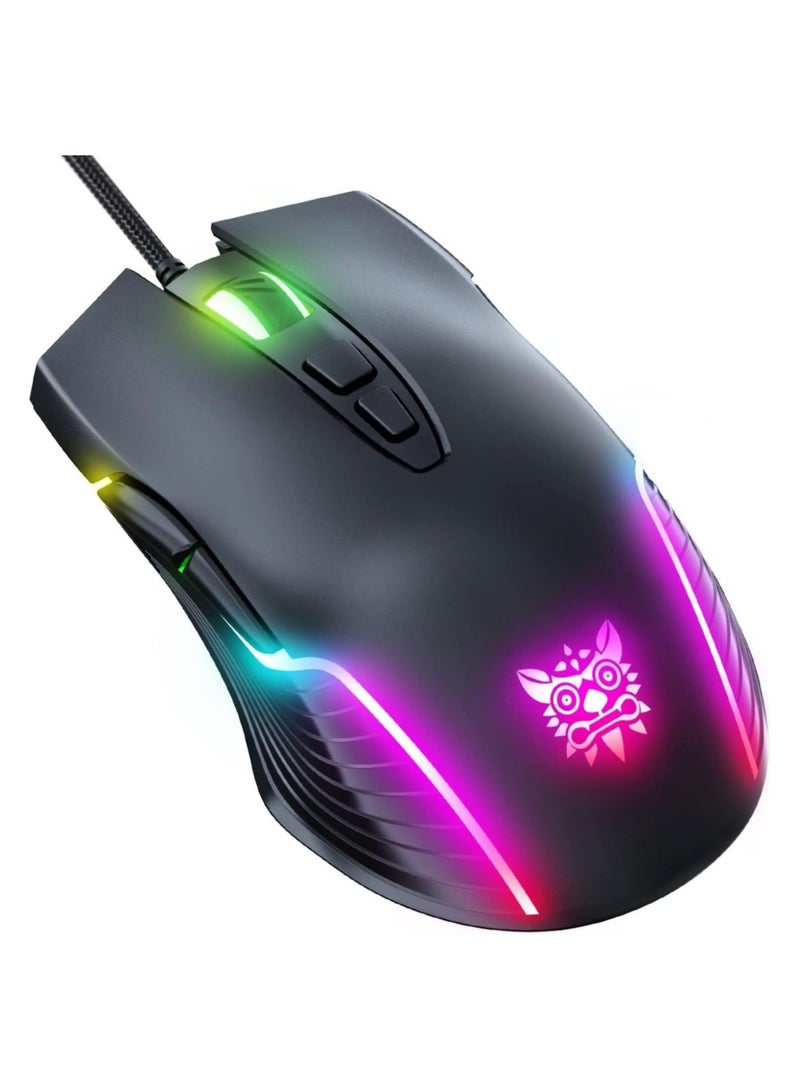 RGB 6400 DPI Wired Gaming Mouse Breathing LED Optical USB 7 Buttons Gamer Computer Pink Mice for Laptop PC Desktop